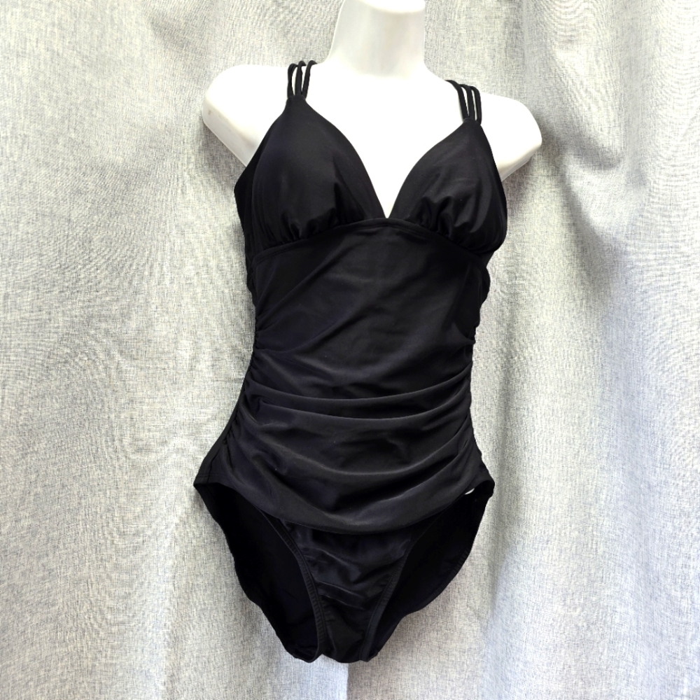 Merona Strapy Black One Piece Swimsuit Size Medium